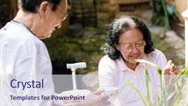  Presentation with senior care - Beautiful PPT layouts featuring senior man bringing coffee backdrop and a sky blue colored foreground