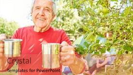  Presentation with hospitality - Colorful slide deck enhanced with senior-man-brings-a-cup backdrop and a coral colored foreground