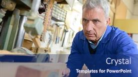  Presentation with diy - Presentation consisting of senior man buying construction wood in a diy store background and a navy blue colored foreground