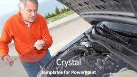  Presentation with motor - PPT theme consisting of senior man checking car motor background and a gray colored foreground