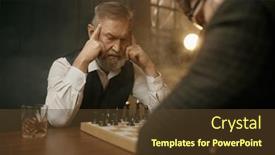  Presentation with thoughts - Presentation theme with senior-man-chess-player-touching background and a tawny brown colored foreground