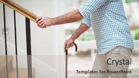  Presentation with upstairs - Presentation theme having senior man climbing upstairs background and a light gray colored foreground
