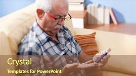  Presentation with blood test - PPT theme having senior man doing blood sugar background and a tawny brown colored foreground
