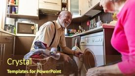  Presentation with laundry - Presentation theme consisting of senior-man-doing-the-laundry background and a tawny brown colored foreground