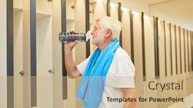  Presentation with drinking water - Beautiful theme featuring senior-man-drinking-after-workout backdrop and a coral colored foreground