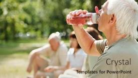  Presentation with water bottle - Presentation theme having senior-man-drinking-water background and a coral colored foreground