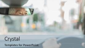  Presentation with sleepy yawning man driving car - Presentation theme consisting of senior man driving a car background and a light blue colored foreground