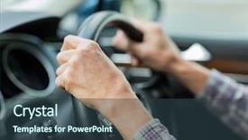  Presentation with sleepy yawning man driving car - Beautiful slide set featuring senior man driving a car backdrop and a tawny brown colored foreground