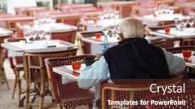  Presentation with alone - Beautiful presentation design featuring senior-man-eating-and-drinking backdrop and a tawny brown colored foreground