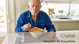  Presentation with spaghetti - Slide deck having senior-man-eating-spaghetti background and a soft green colored foreground