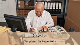  Presentation with senior worker - PPT layouts enhanced with senior-man-ecommerce-business-worker background and a coral colored foreground