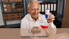  Presentation with senior worker - Presentation theme with senior-man-ecommerce-business-worker background and a coral colored foreground