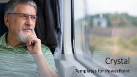  Presentation with time travel - PPT theme enhanced with ease - senior man enjoying a train background and a light blue colored foreground