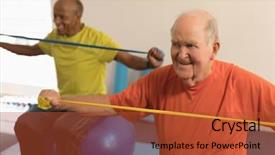  Presentation with senior fitness - PPT theme featuring senior man exercising with resistance background and a red colored foreground