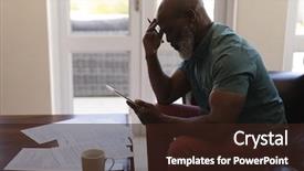  Presentation with senior living - Presentation design consisting of senior man filling form background and a wine colored foreground