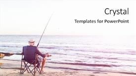  Presentation with sea fishing - Slide deck featuring senior man fishing at sea background and a white colored foreground