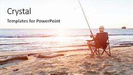 Presentation with sea fishing - Audience pleasing PPT theme consisting of senior man fishing at sea backdrop and a cool aqua colored foreground
