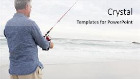  Presentation with fishing plastics bottles in the sea - Audience pleasing PPT layouts consisting of senior man fishing in sea backdrop and a sky blue colored foreground
