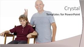  Presentation with director - Amazing presentation theme having senior-man-gesturing-peace-sign backdrop and a white colored foreground