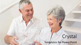  Presentation with senior living - Audience pleasing slide deck consisting of senior man giving his happy partner a gift at home in living room backdrop and a soft green colored foreground