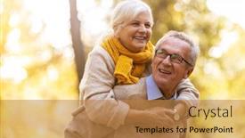  Presentation with joy of giving for grade 5 - Colorful presentation enhanced with senior man giving his wife a piggyback outdoors backdrop and a gold colored foreground