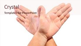  Presentation with show - PPT theme consisting of senior man hands show bat background and a  colored foreground