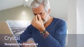  Presentation with headache - Presentation design featuring senior-man-having-a-headache background and a ocean colored foreground