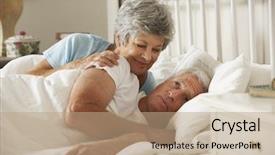  Presentation with difficulty - Audience pleasing PPT theme consisting of senior man having difficulty in sleeping in bed with wife backdrop and a coral colored foreground
