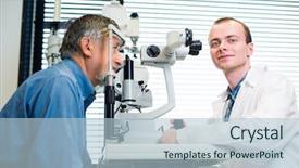  Presentation with eye doctor - PPT layouts with senior man having his eyes background and a light blue colored foreground