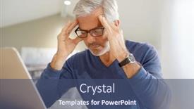  Presentation with migraine - Presentation theme consisting of senior-man-having-migraine background and a ocean colored foreground