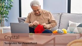  Presentation with sew - Slide deck enhanced with senior-man-having-online-sew background and a coral colored foreground