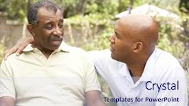  Presentation with crucial conversation - Theme enhanced with senior man having serious conversation background and a sky blue colored foreground