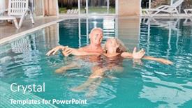  Presentation with senior spa - PPT theme with senior-man-helping-his-wife background and a teal colored foreground