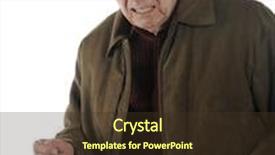  Presentation with inflation - PPT theme enhanced with senior man hit by inflation unhappily resorting to a lunch of cat food crackers and water background and a tawny brown colored foreground