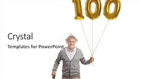  Presentation with balloon - Audience pleasing slide set consisting of holding a golden number hundred backdrop and a white colored foreground