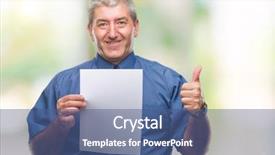  Presentation with blank backgroud - Slide deck enhanced with senior man holding blank sheet background and a ocean colored foreground