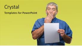  Presentation with scan paper - Presentation theme enhanced with senior man holding blank sheet background and a yellow colored foreground