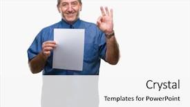  Presentation with blank - Beautiful presentation theme featuring senior man holding blank sheet backdrop and a white colored foreground