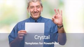  Presentation with blank - Presentation theme enhanced with senior man holding blank sheet background and a ocean colored foreground