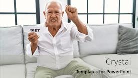  Presentation with diet - PPT theme with senior-man-holding-diet-banner background and a light gray colored foreground