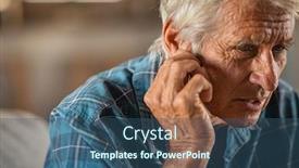  Presentation with ear pain - Presentation design having senior-man-holding-ears background and a ocean colored foreground