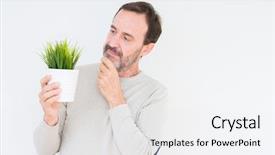  Presentation with green industries plant - PPT layouts with senior man holding green plant background and a white colored foreground