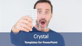  Presentation with pharmaceutical injections - Slides consisting of senior man holding pharmaceutical pills background and a ocean colored foreground