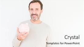  Presentation with piggy bank broken piggybank - PPT theme featuring senior man holding piggy bank background and a  colored foreground