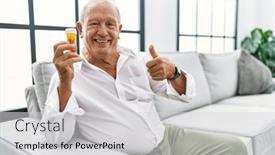  Presentation with pills - Slide deck with senior-man-holding-pills-doing background and a  colored foreground