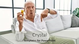  Presentation with pills - Presentation consisting of senior-man-holding-pills-pointing background and a light gray colored foreground