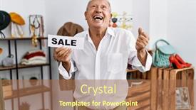  Presentation with retail - Slide deck with senior-man-holding-sale-banner background and a coral colored foreground