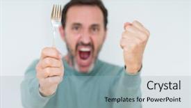  Presentation with silver - Colorful slide deck enhanced with senior man holding silver fork backdrop and a light blue colored foreground