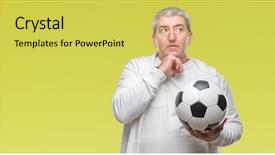  Presentation with soccer - Theme enhanced with senior man holding soccer football background and a  colored foreground