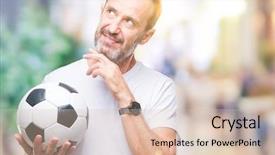  Presentation with question - PPT theme having senior man holding soccer football background and a  colored foreground